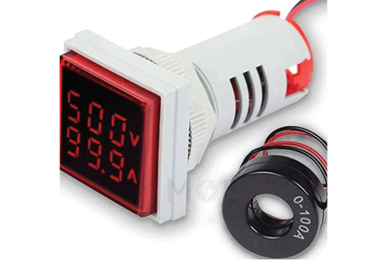 Leaglo Signal Lamp Square Volt/Ampere Panel Mount Red 220V AC 22mm | AD22-22VAM-S-RD | لمبة اشارة مربعة امبير و فولت مع كعكة احمر