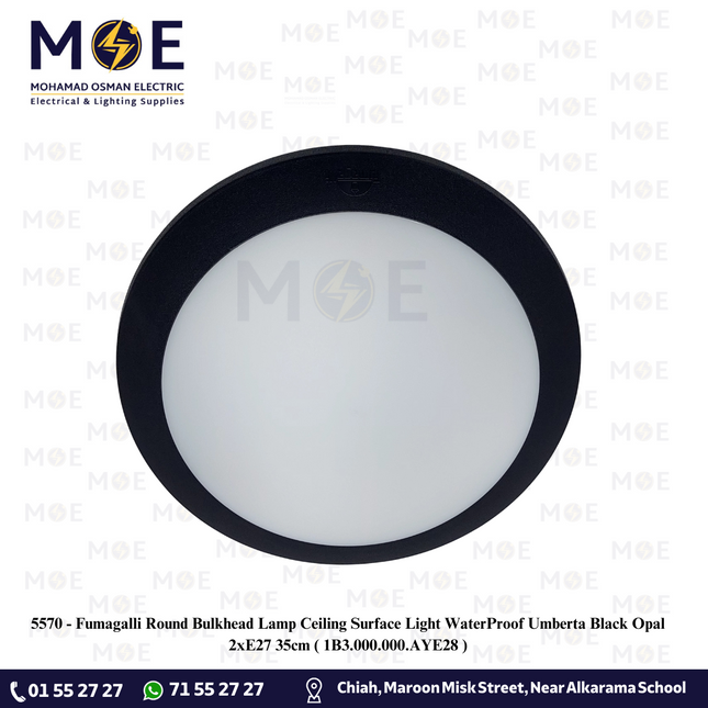 Fumagalli Round Bulkhead Lamp Ceiling Surface Light WaterProof Umberta Black Opal 2xE27 35cm |  1B3.000.000.AYE28