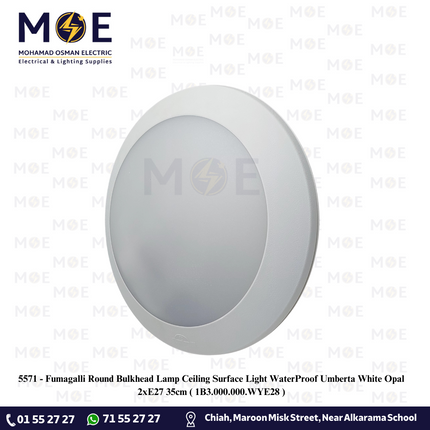 Fumagalli Round Bulkhead Lamp Ceiling Surface Light WaterProof Umberta White Opal 2xE27 35cm |  1B3.000.000.WYE28