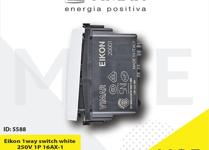 Vimar Eikon 1way switch white 250V 1P 16AX | 20001.B | مفتاح مفرد ابیض