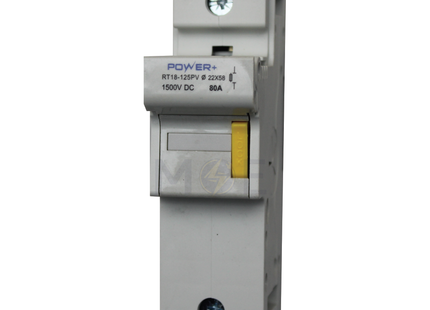 Power+ Din Fuse Holder 22x58mm 80A 1500VDC 1P 2module | YCFPV2258B RT18-125PV | دجنتور بيت فيوز مفرد مجوز - حامل فيوز على سكة دين - قاعدة فيوز