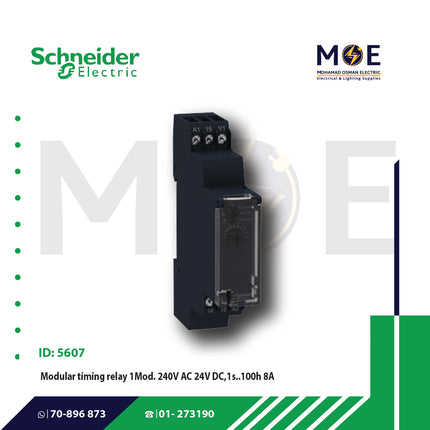 Schneider Modular Timing Relay 240V AC 24V DC 1s..100Hours 8A 1module | TMRE17RAMU