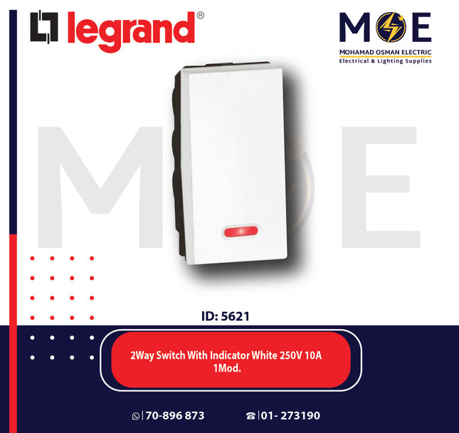 Legrand Arteor 2Way Switch With Indicator White 250V 10A 1P 1module | 11572006 | مفتاح دركسيون مع اشارة ابيض