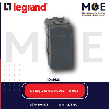 Legrand Vela 1Way Switch Anthracite / Dark Gray / Black  250V 1P 10A 1module | 11683076