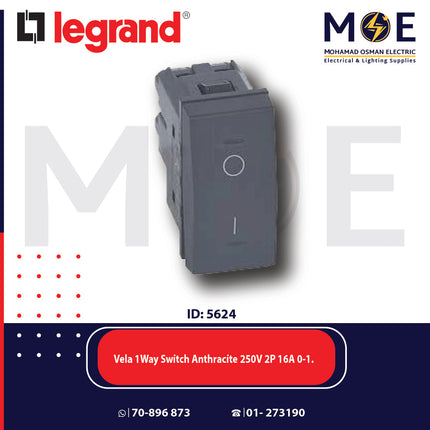 Legrand Vela 1Way Switch Anthracite / Dark Gray / Black  250V 2P 16A 0-1. | 11682740