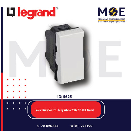 Legrand Vela 1Way Switch Shiny White 250V 1P 10A 1module | 11687001