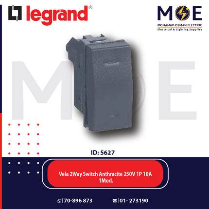 Legrand Vela 2Way Switch Anthracite / Dark Gray / Black  250V 1P 10A 1module | 11683077