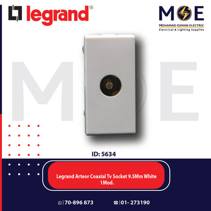 Legrand Arteor Coaxial TV Socket 9.5mm White 1Mod. | 011572164