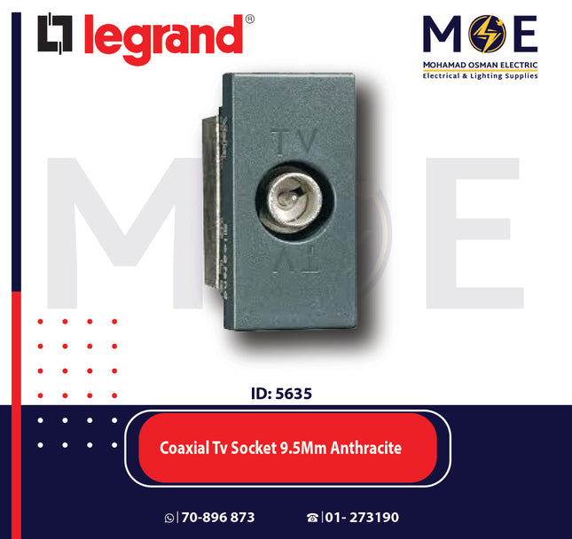 Legrand Vela Coaxial TV Socket 9.5mm Anthracite | 011682781 | بريز تلفزيون اسود فحمي