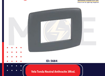 Legrand Vela Tonda Neutral Cover Plate Black/ Dark Gray/ Anthracite 3module | 011685815 | بلاك اسود فحمي