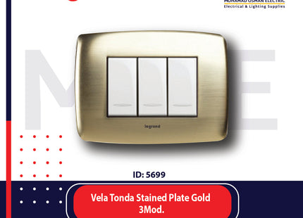 Legrand Vela Tonda Stained Plate Gold 3module | 011685631 | بلاك ساتين ذهبي