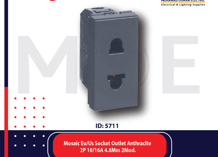 Legrand Mosaic Euro American Socket Outlet Black/ Dark Gray/ Anthracite 2P 10/16A 4.8mm 1module | 011682931 | بريز امريكي اوروبي اسود فحمي