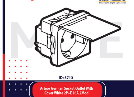 Legrand Arteor German Socket Outlet With Cover White 2P+E 16A 2Module | 011572119 | بريز شوكو امان ابيض