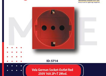 Legrand Vela German Socket Outlet Red 250V 16A 2P+T 2Module | 011682875 | بريز شوكو امان احمر