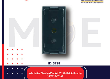 Legrand Vela Italian Standard Socket P11 Outlet Black/ Dark Gray/ Anthracite 250V 2P+E 10A | 11683140 | بريز امان اسود فحمي