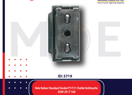 Legrand Vela Italian Standard Socket P17/ 11 Outlet Black/ Dark Gray/ Anthracite 250V 2P+T 10A | 11683141 | بريز امان اسود فحمي