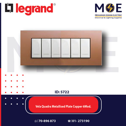 Legrand Vela Quadra Metallised Plate Copper 6module | 011685773