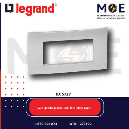 Legrand Vela Quadra Metallised Plate Silver 4module | 011685747