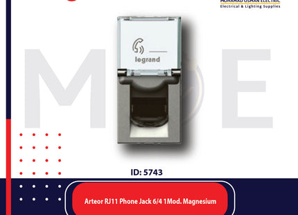 Legrand Arteor Telephone Socket | RJ11 Phone Jack 6/4 1Module Magnesium | 11572800 | بريز تلفون مغنيسيوم