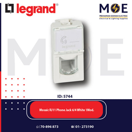 Legrand Mosaic Telephone Socket | RJ11 Phone Jack 6/4 White 1Module | 1174261