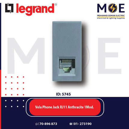 Legrand Vela Telephone Socket | Phone Jack RJ11 Black/ Dark Gray/ Anthracite 1Module | 11682787