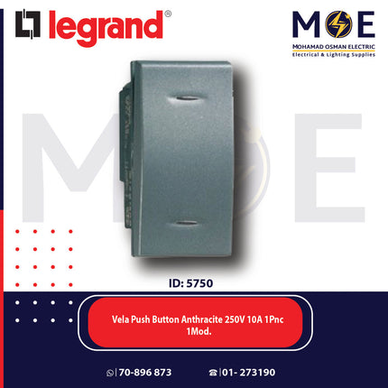 Legrand Vela Push Button Anthracite 250V 10A 1Pnc 1Module | 11682734