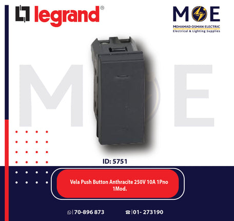 Legrand Vela Push Button Anthracite 250V 10A 1Pno 1Module | 11683079