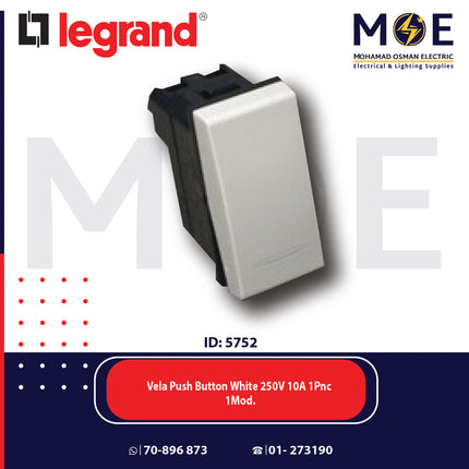 Legrand Vela Push Button White 250V 10A 1Pnc 1Module | 11687006