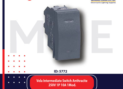 Legrand Vela Intermediate Reversing Switch Anthracite 250V 1P 10A 1Module | 11683078 | مفتاح تربل دركسيون اسود فحمي