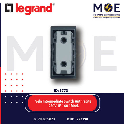 Legrand Vela Intermediate Reversing Switch Anthracite 250V 1P 16A 1Module | 11682743