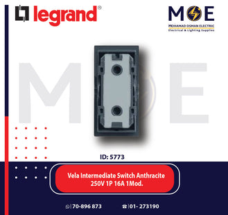 Legrand Vela Intermediate Reversing Switch Anthracite 250V 1P 16A 1Module | 11682743 | مفتاح تربل دركسيون اسود فحمي بلا غطا