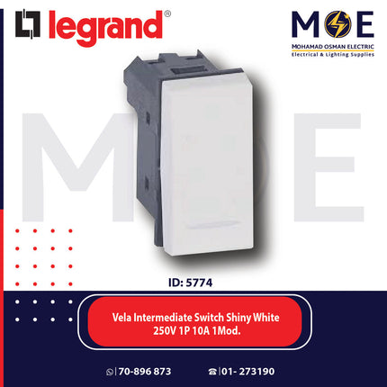 Legrand Vela Intermediate Reversing Switch Shiny White 250V 1P 10A 1Module | 11687004