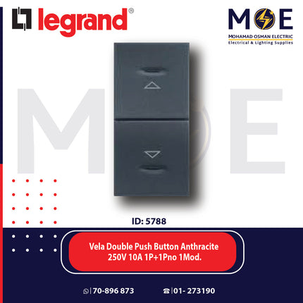 Legrand Vela Double Push Button Anthracite 250V 10A 1P+1Pno 1module | 11682745