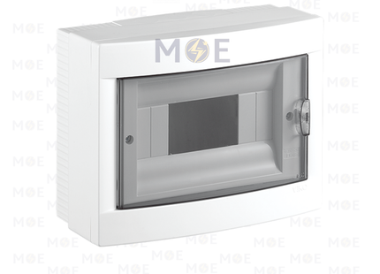 Viko IP40 Surface Mount Distribution Board Smoked Door 230x175x99.5mm 1Rx8module 8module | 90912108 veko8ds | تابلو بلاستيك ظاهر غطا مفيم