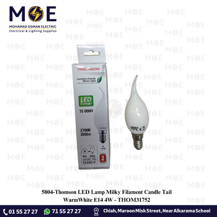 Thomson LED Lamp Milky Filament Candle Tail WarmWhite E14 4W | THOM31752