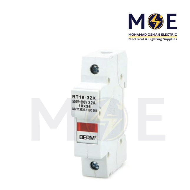 YRO Din Fuse Holder With Indicator 32A 690VAC 1P 1module | PV-32B AC 1P 32A | دجنتور بيت فيوز مفرد مع ضو - حامل فيوز على سكة دين - قاعدة فيوز
