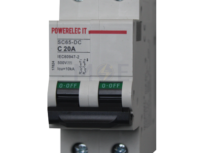 Powerelec IT MCB SC65 DC 10KA 2P 20A | HUJ-SC65 | دجنتور كهرباء مجوز - قاطع كهربائي