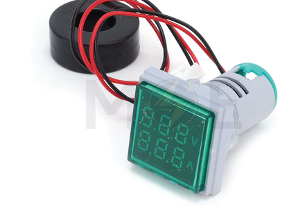 Leaglo Signal Lamp Square Volt/Ampere Green Panel Mount 220V AC 22mm | AD22-22VAM-S-GN | لمبة اشارة مربعة امبير و فولت مع كعكة اخضر