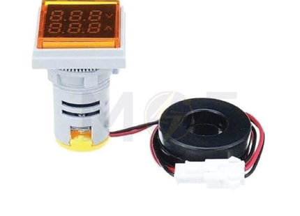 Leaglo Signal Lamp Square Volt/Ampere Yellow Panel Mount 220V AC 22mm | AD22-22VAM-S-YL | لمبة اشارة مربعة امبير و فولت مع كعكة اصفر