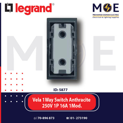 Legrand Vela 1Way Switch Anthracite / Dark Gray / Black  250V 1P 16A 1module | 11682729