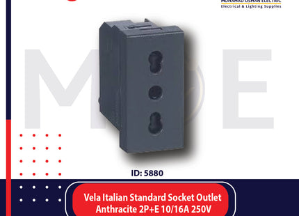 Legrand Vela Italian Standard Socket Outlet Black/ Dark Gray/ Anthracite 2P+E 10/ 16A 250V | 11683081 | بريز امان اسود فحمي