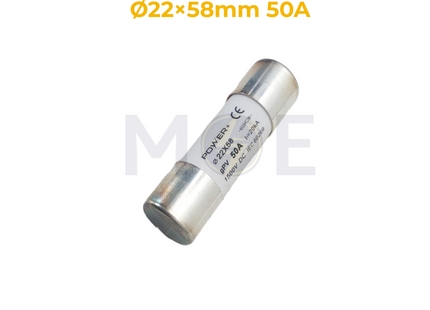 Power+ Ceramic Tube Fuse Ø22×58mm 50A 1500V DC 20kA gPV فيوز بورسلين