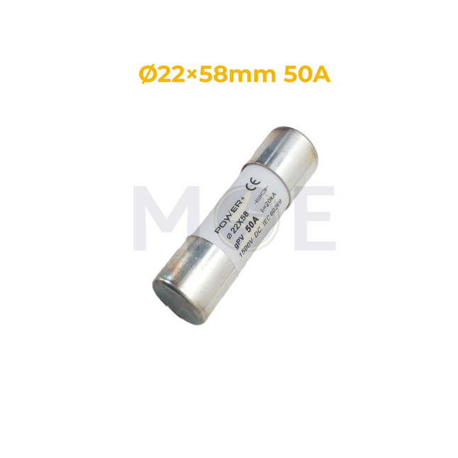 Power+ Ceramic Tube Fuse Ø22×58mm 50A 1500V DC 20kA gPV فيوز بورسلين