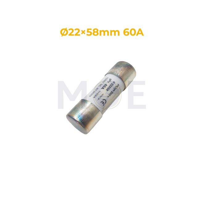 Power+ Ceramic Tube Fuse Ø22×58mm 60A 1500V DC 20kA gPV فيوز بورسلين
