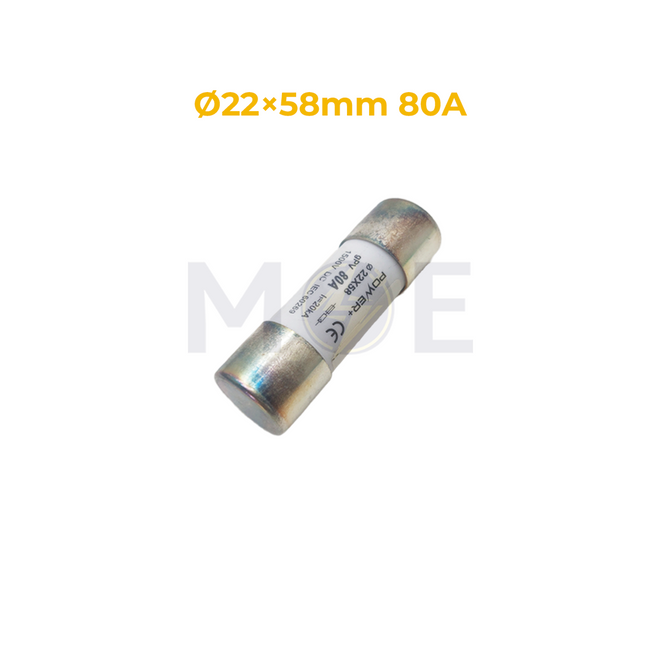 Power+ Ceramic Tube Fuse Ø22×58mm 80A 1500V DC 20kA gPV فيوز بورسلين