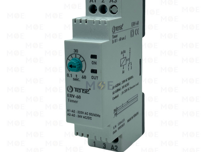 Tense Multi Function Timer Relay 24/240V AC/DC 0.1s-60min 1module | ERV-60D-220 | تايمر سكة