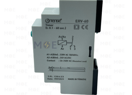 Tense Multi Function Timer Relay 24/240V AC/DC 0.1s-60min 1module | ERV-60D-220 | تايمر سكة
