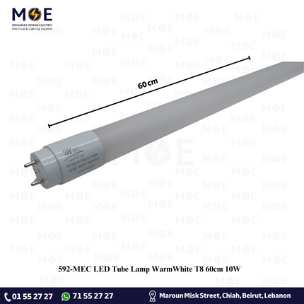 MEC LED Tube Lamp WarmWhite T8 60cm 10W