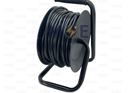 System Multiple Sockets Germany Cable Reel Black 4 Socket Schuko plug+Earth+Switch 50 meter| QC3250 | بكرة صناعية كادر بريز مربع مع شريط ومفتاح اسود