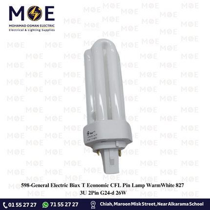 General Electric Biax T Economic CFL Pin Lamp WarmWhite 827 3U 2Pin G24-d 26W